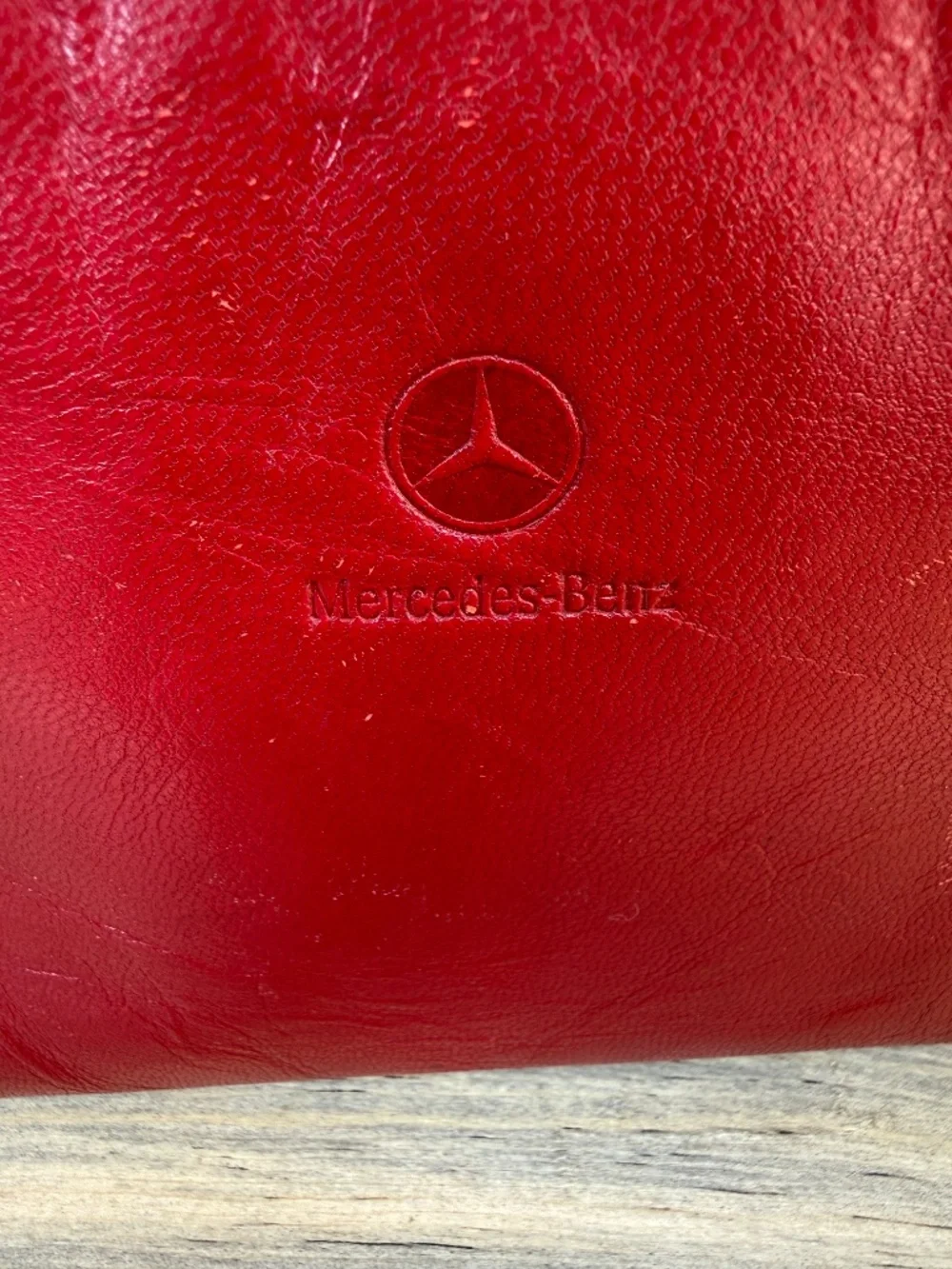 Mercedes Benz Red Leather Pouch Vintage Toiletries Zipper Case Bag Automobile